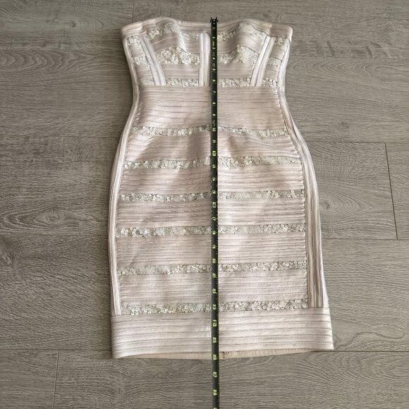 BCBGMAXAZRIA Strapless Mini Bandage Dress Champagne Sequin Size 0 - Picture 11 of 12